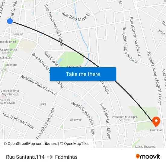 Rua Santana,114 to Fadminas map
