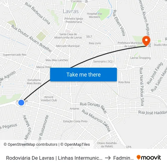 Rodoviária De Lavras | Linhas Intermunicipais to Fadminas map