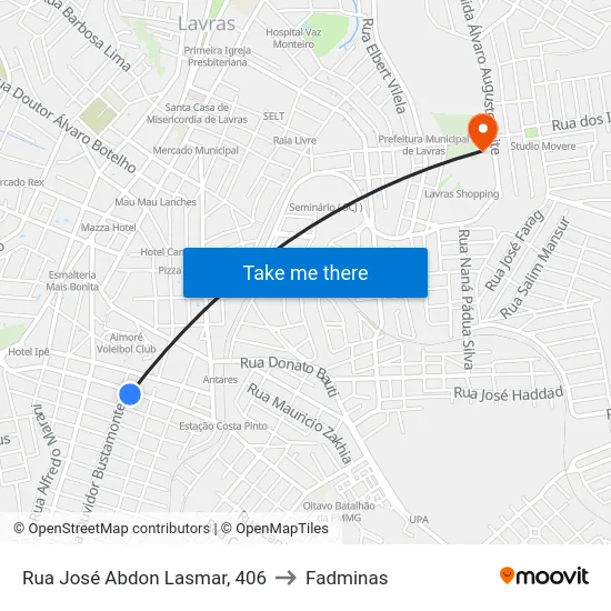 Rua José Abdon Lasmar, 406 to Fadminas map