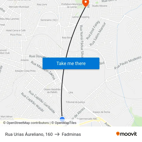 Rua Urias Áureliano, 160 to Fadminas map