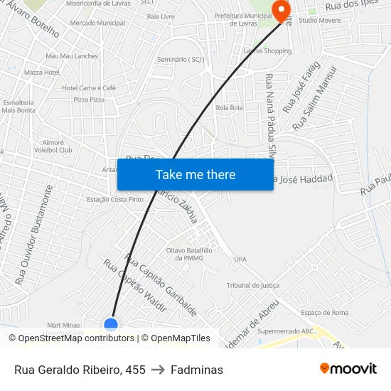 Rua Geraldo Ribeiro, 455 to Fadminas map