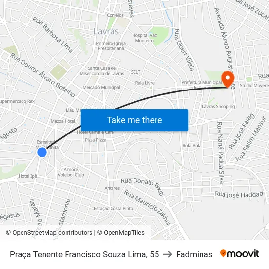 Praça Tenente Francisco Souza Lima, 55 to Fadminas map