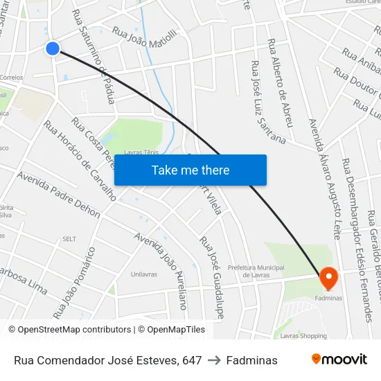 Rua Comendador José Esteves, 647 to Fadminas map
