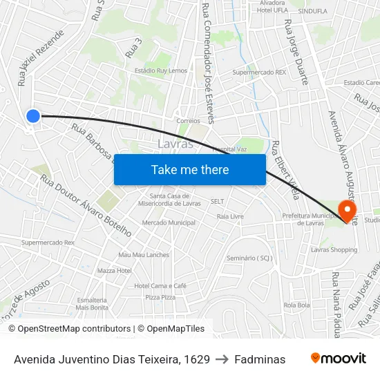 Avenida Juventino Dias Teixeira, 1629 to Fadminas map