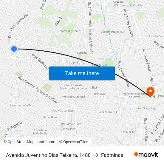 Avenida Juventino Dias Teixeira, 1480 to Fadminas map