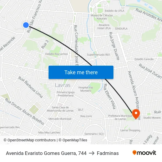 Avenida Evaristo Gomes Guerra, 744 to Fadminas map