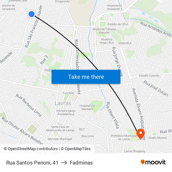 Rua Santos Penoni, 41 to Fadminas map