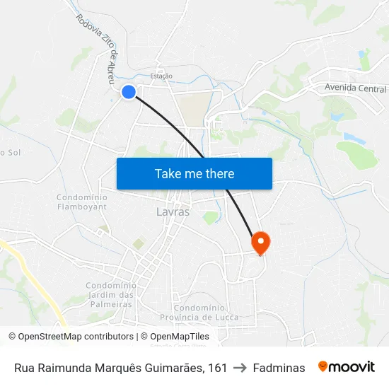 Rua Raimunda Marquês Guimarães, 161 to Fadminas map