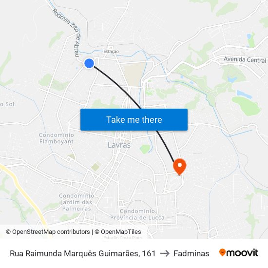 Rua Raimunda Marquês Guimarães, 161 to Fadminas map