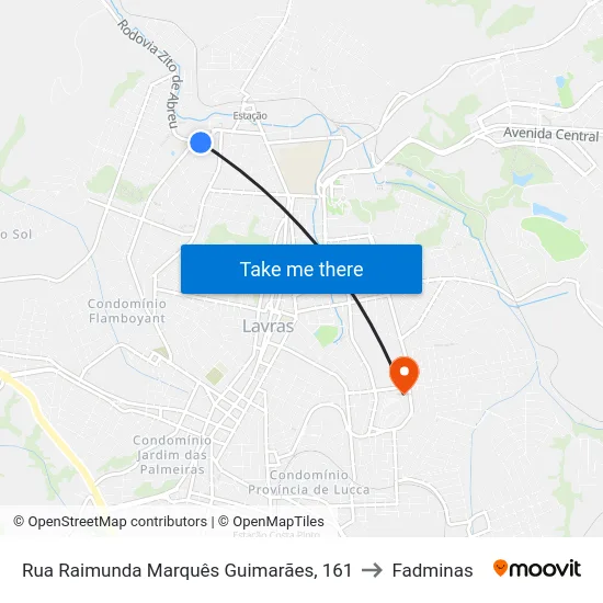 Rua Raimunda Marquês Guimarães, 161 to Fadminas map