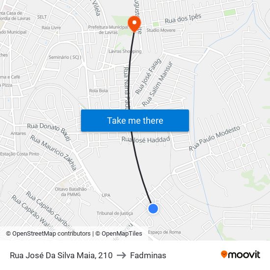 Rua José Da Silva Maia, 210 to Fadminas map