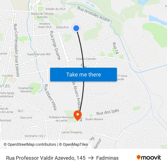 Rua Professor Valdir Azevedo, 145 to Fadminas map