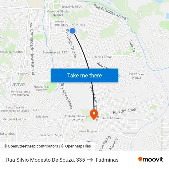 Rua Silvio Modesto De Souza, 335 to Fadminas map