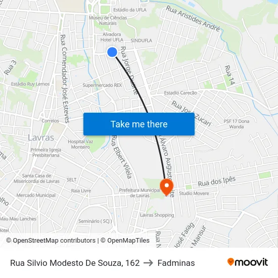 Rua Silvio Modesto De Souza, 162 to Fadminas map