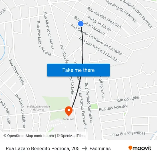 Rua Lázaro Benedito Pedrosa, 205 to Fadminas map
