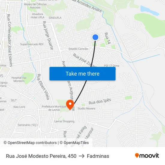 Rua José Modesto Pereira, 450 to Fadminas map