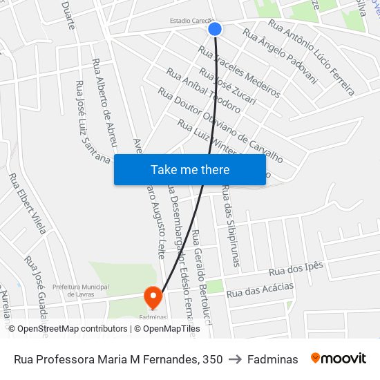 Rua Professora Maria M Fernandes, 350 to Fadminas map