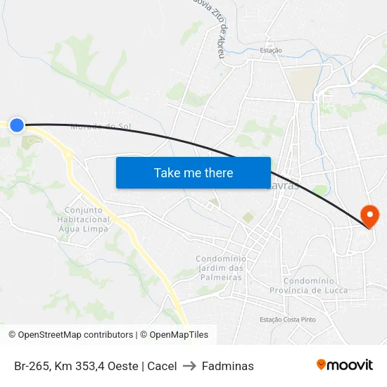Br-265, Km 353,4 Oeste | Cacel to Fadminas map