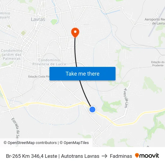 Br-265 Km 346,4 Leste | Autotrans Lavras to Fadminas map