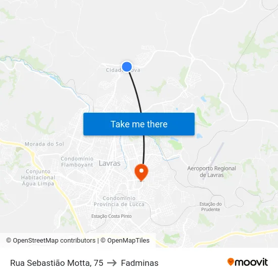 Rua Sebastião Motta, 75 to Fadminas map