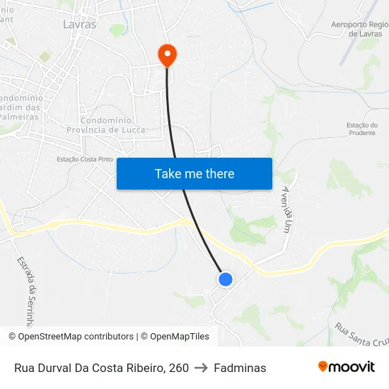 Rua Durval Da Costa Ribeiro, 260 to Fadminas map