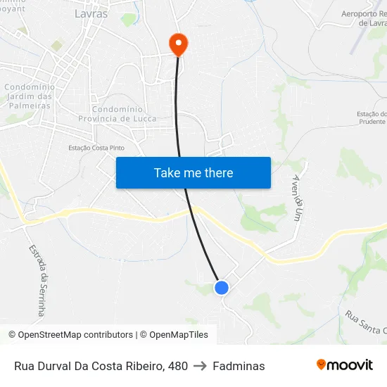 Rua Durval Da Costa Ribeiro, 480 to Fadminas map