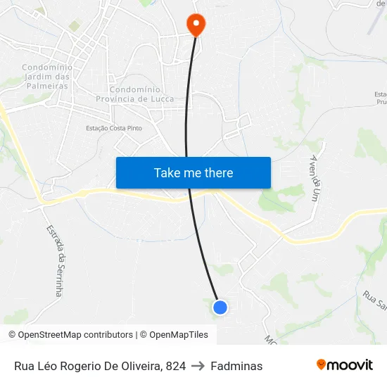 Rua Léo Rogerio De Oliveira, 824 to Fadminas map