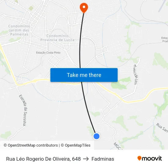 Rua Léo Rogerio De Oliveira, 648 to Fadminas map