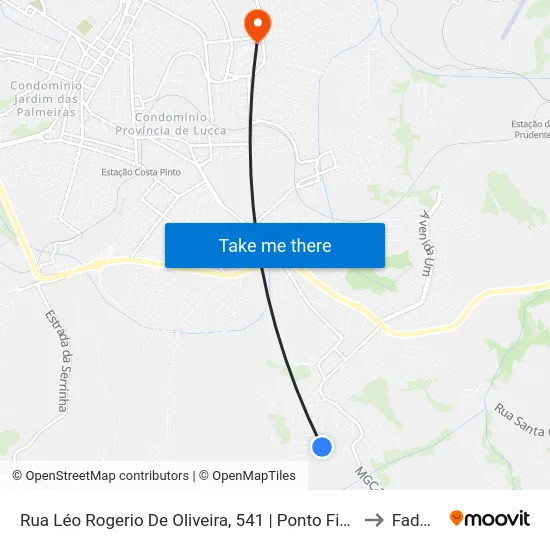 Rua Léo Rogerio De Oliveira, 541 | Ponto Final No Colinas Da Serra to Fadminas map
