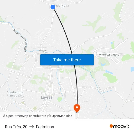 Rua Três, 20 to Fadminas map
