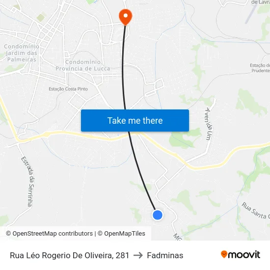 Rua Léo Rogerio De Oliveira, 281 to Fadminas map