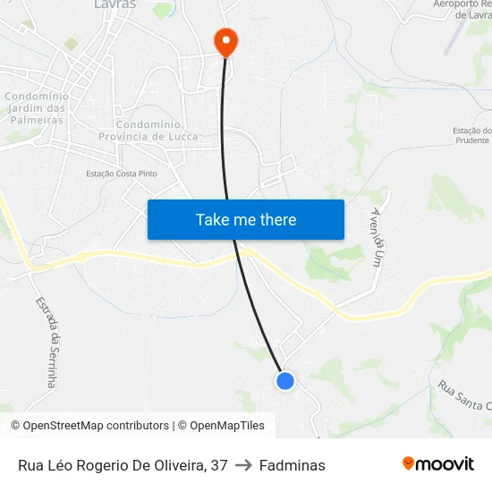Rua Léo Rogerio De Oliveira, 37 to Fadminas map