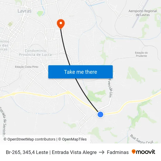 Br-265, 345,4 Leste | Entrada Vista Alegre to Fadminas map