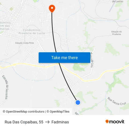 Rua Das Copaíbas, 55 to Fadminas map