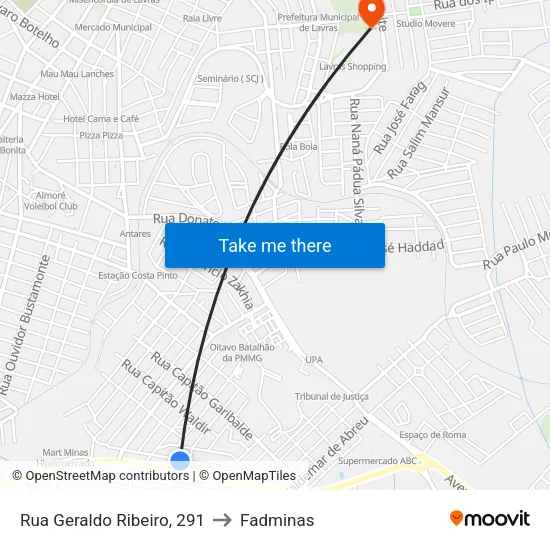 Rua Geraldo Ribeiro, 291 to Fadminas map
