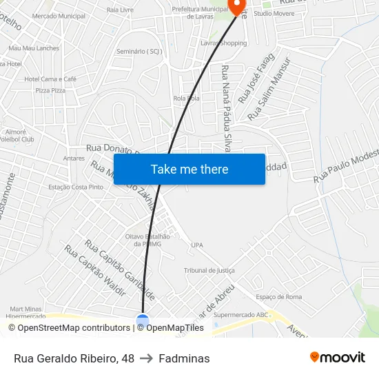 Rua Geraldo Ribeiro, 48 to Fadminas map