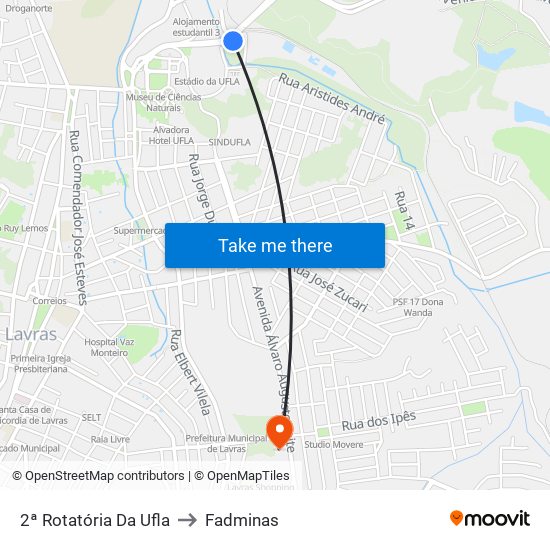 2ª Rotatória Da Ufla to Fadminas map
