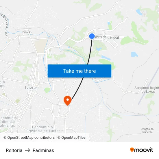 Reitoria to Fadminas map