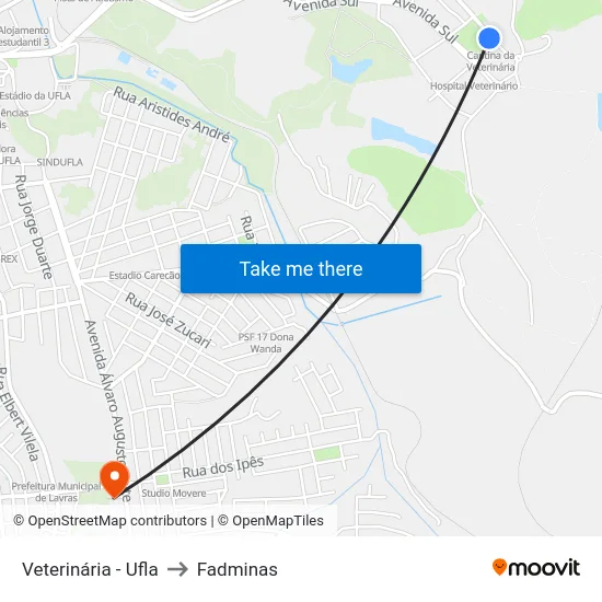 Veterinária - Ufla to Fadminas map