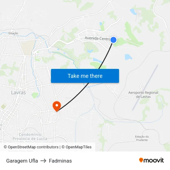 Garagem Ufla to Fadminas map