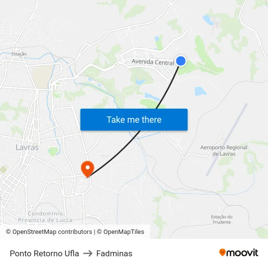 Ponto Retorno Ufla to Fadminas map
