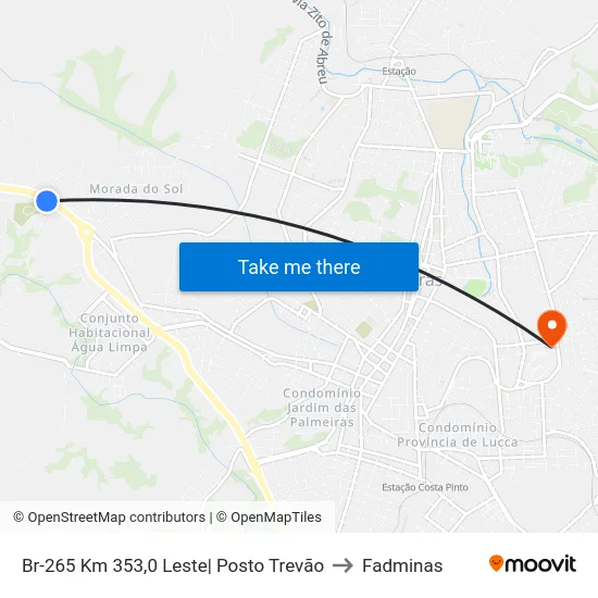 Br-265 Km 353,0 Leste| Posto Trevão to Fadminas map