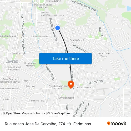 Rua Vasco Jose De Carvalho, 274 to Fadminas map