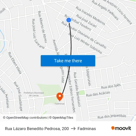 Rua Lázaro Benedito Pedrosa, 200 to Fadminas map