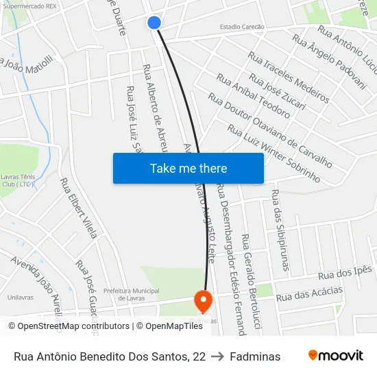Rua Antônio Benedito Dos Santos, 22 to Fadminas map