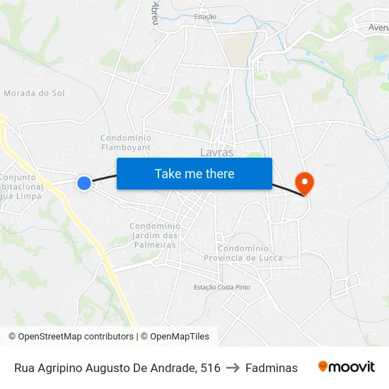 Rua Agripino Augusto De Andrade, 516 to Fadminas map