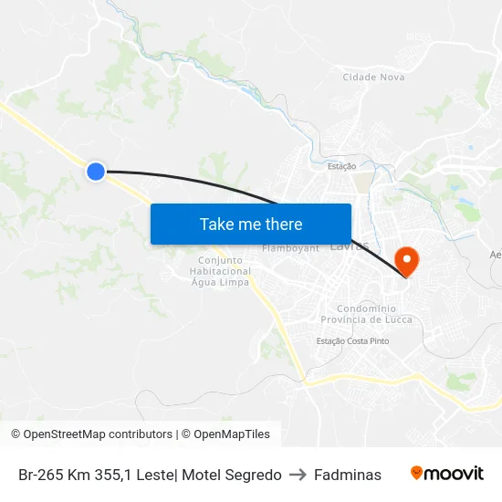 Br-265 Km 355,1 Leste| Motel Segredo to Fadminas map