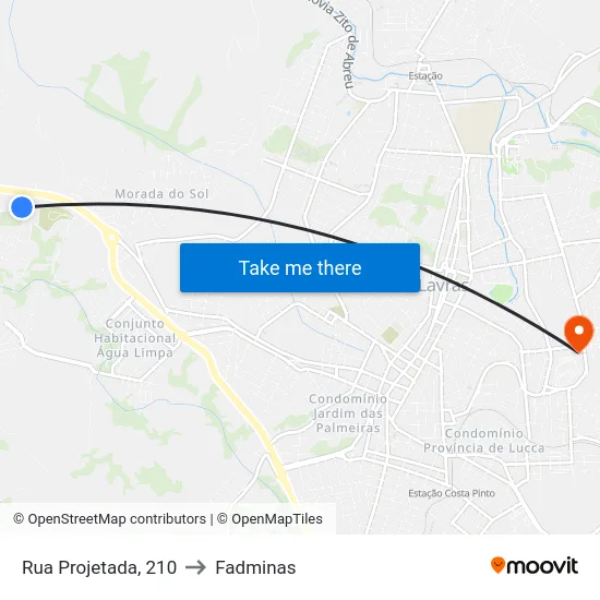 Rua Projetada, 210 to Fadminas map