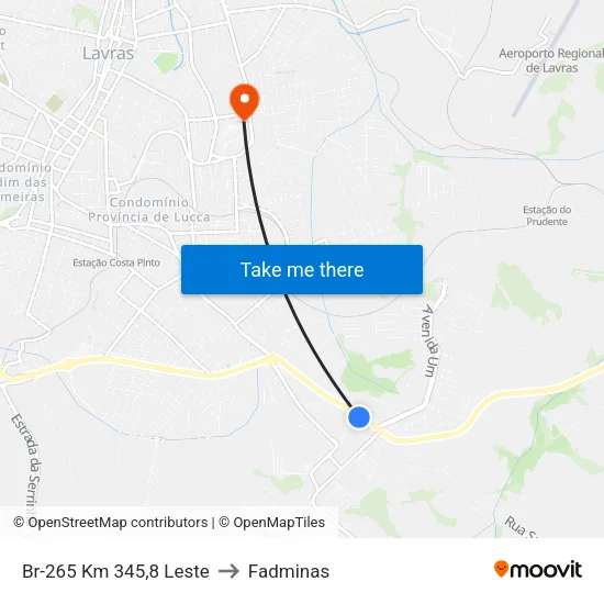 Br-265 Km 345,8 Leste to Fadminas map