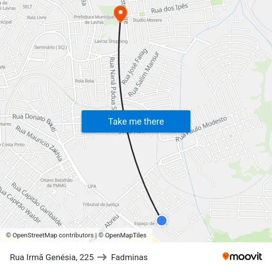 Rua Irmã Genésia, 225 to Fadminas map